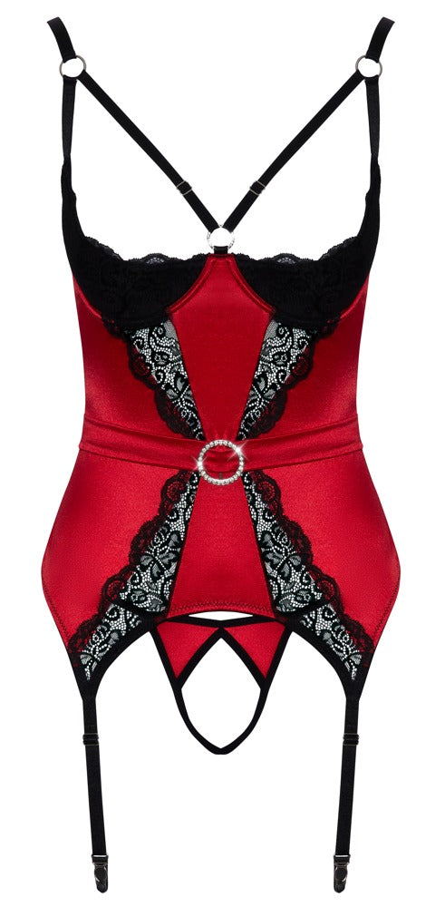 Rotes Cottelli Lingerie Strumpfhaltergürtel- und Tanga-Set