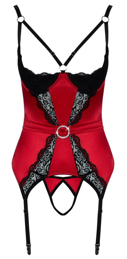 Rotes Cottelli Lingerie Strumpfhaltergürtel- und Tanga-Set