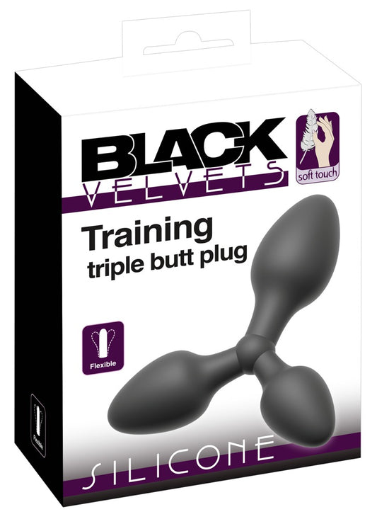 Dreifacher Analplug aus schwarzem Samt